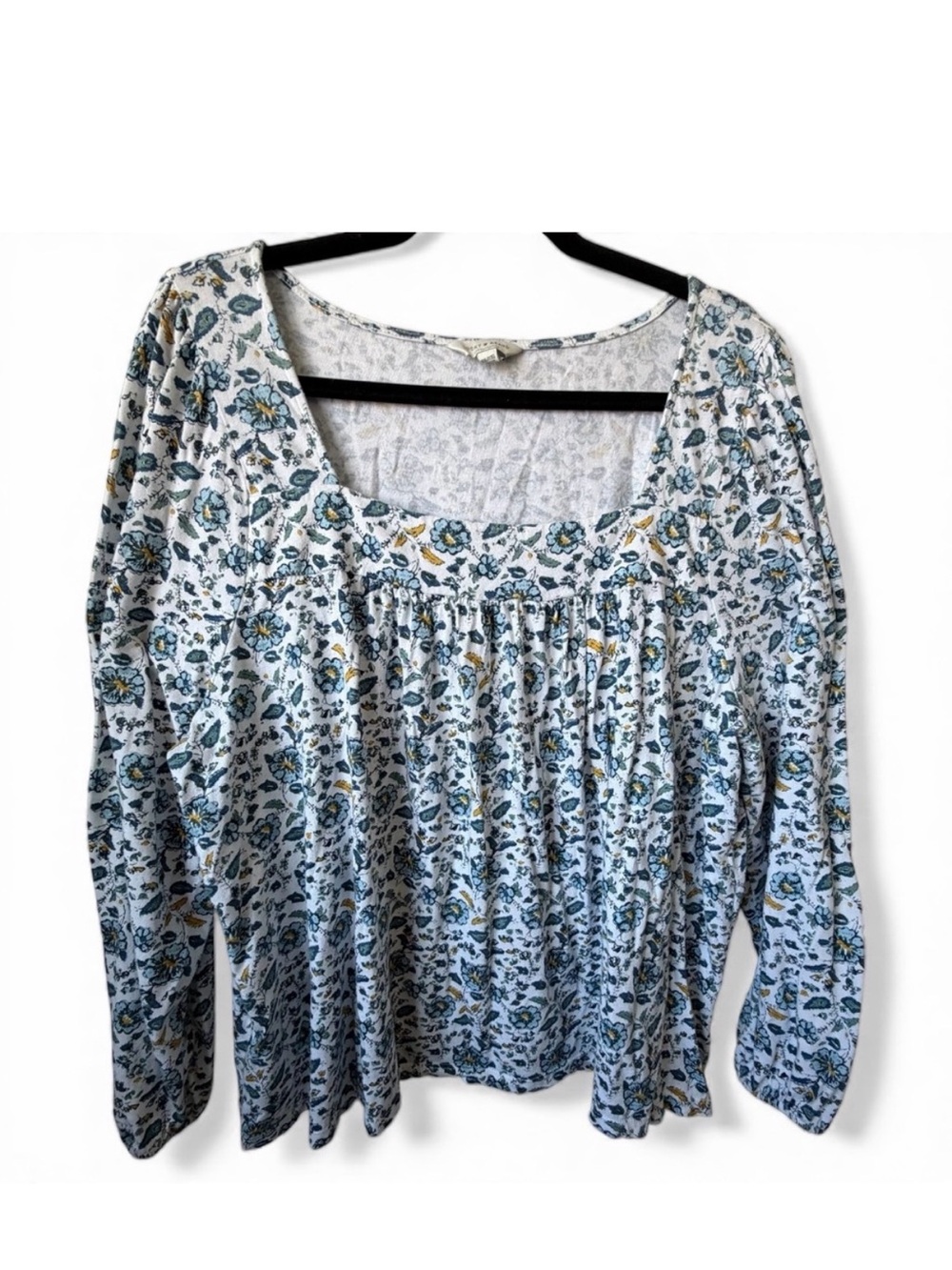 Lucky Brand Floral Scoop Neck Top XL Boho Cottagecore Long Sleeve